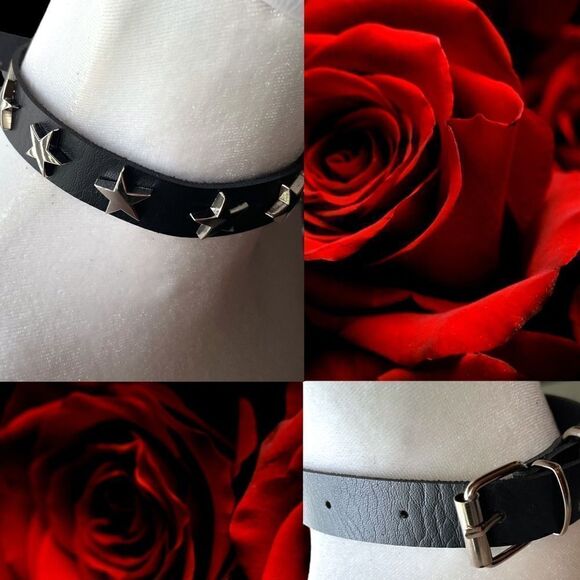 Jewelry - Star-studded Leather Choker Necklace l Buckle l Buttery soft PU leather l New